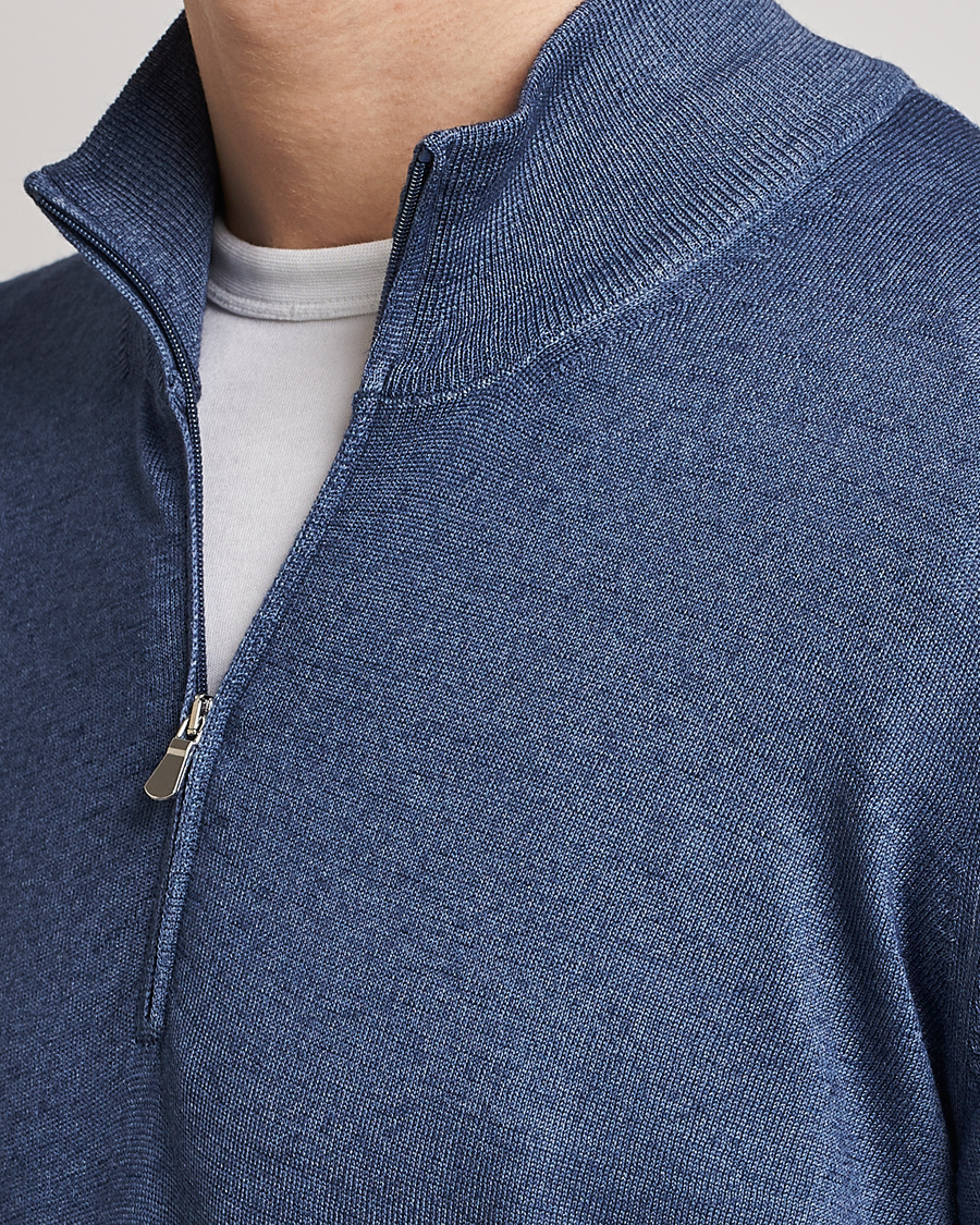 Herren | Pullover | Gran Sasso | Summer Merino Half Zip Sweater Blue Melange