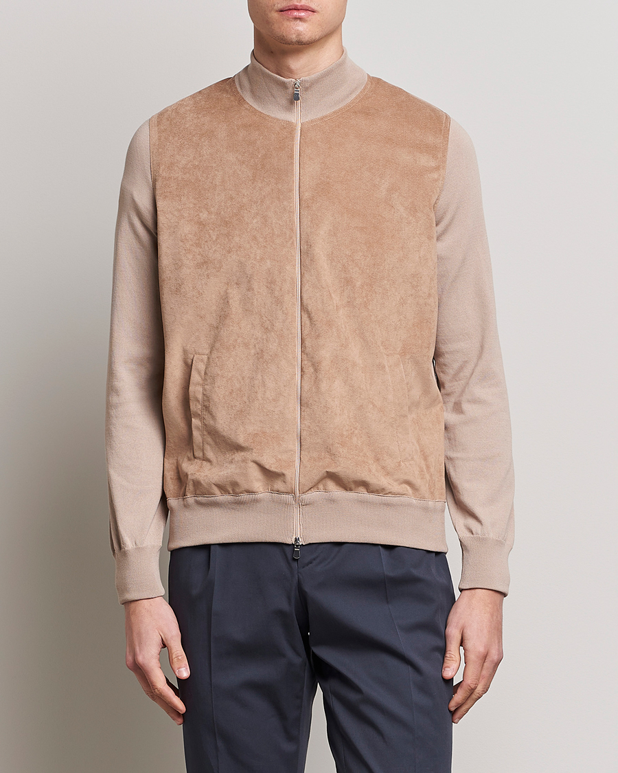 Herren | Pullover | Gran Sasso | Knitted Cotton/Alcantara Full Zip Beige