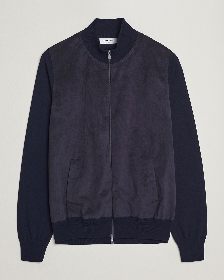 Herren | Pullover | Gran Sasso | Knitted Cotton/Alcantara Full Zip Navy
