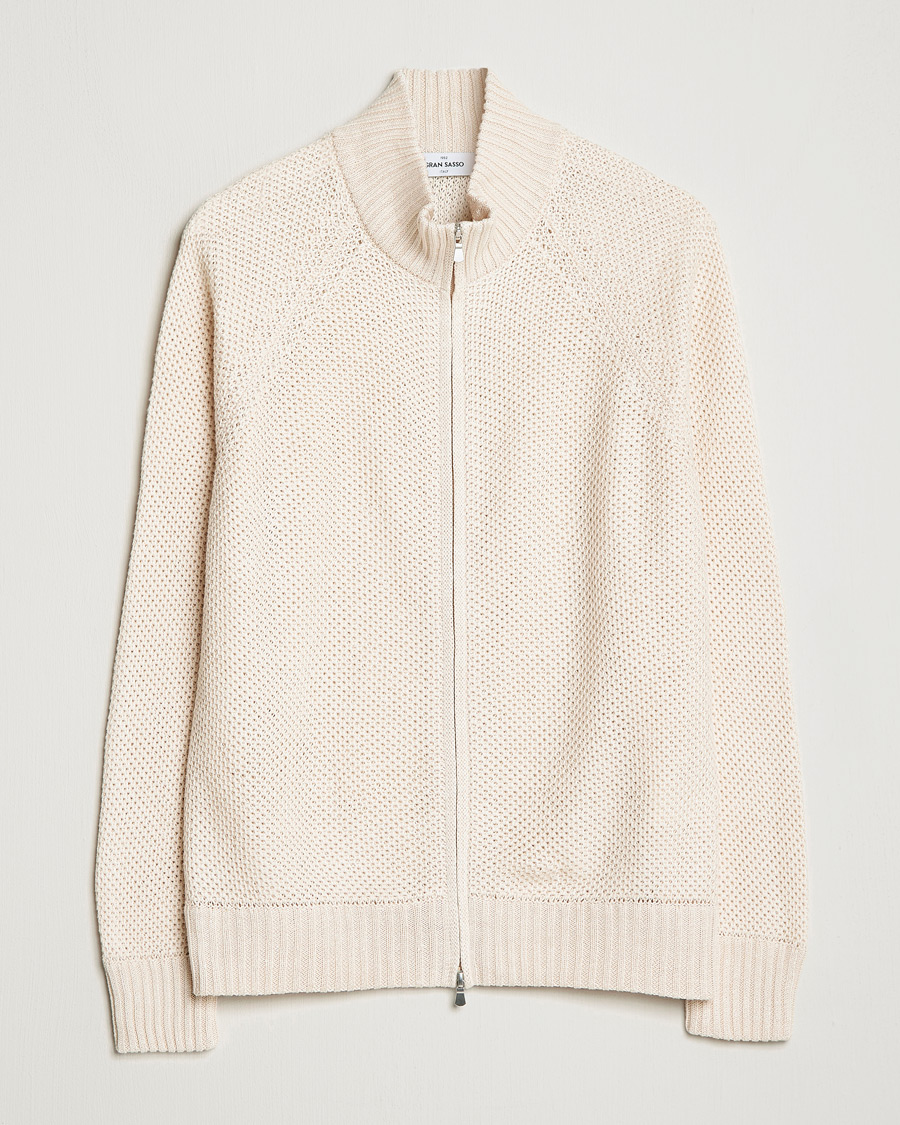 Herren | Pullover | Gran Sasso | Structured Cotton/Linen Full Zip Cream
