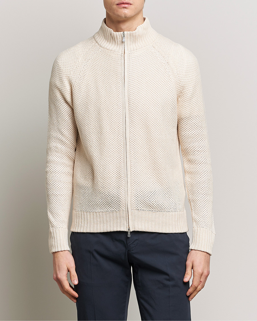 Herren | Pullover | Gran Sasso | Structured Cotton/Linen Full Zip Cream