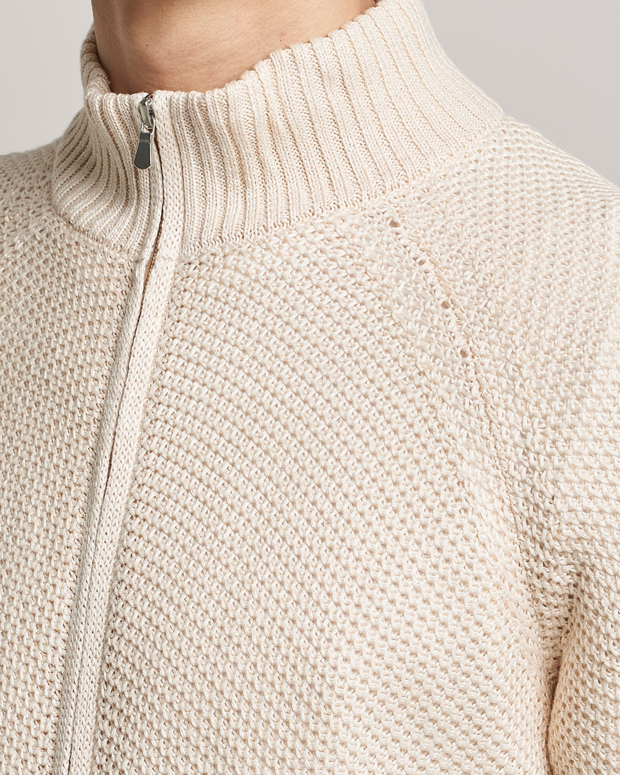 Herren | Pullover | Gran Sasso | Structured Cotton/Linen Full Zip Cream