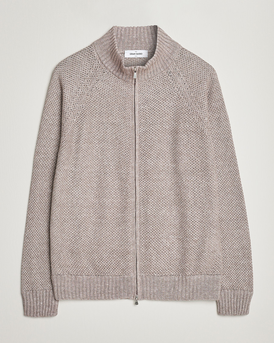 Herren | Pullover | Gran Sasso | Structured Cotton/Linen Full Zip Beige Melange