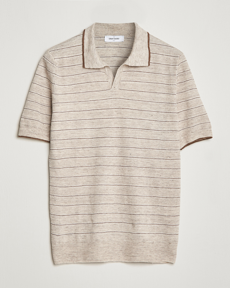 Herren | Poloshirts | Gran Sasso | Structured Striped Knitted Linen Polo Beige
