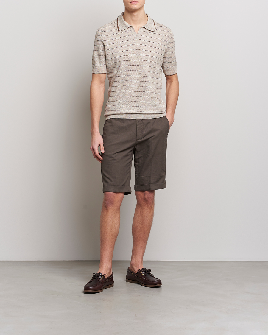 Herren | Poloshirts | Gran Sasso | Structured Striped Knitted Linen Polo Beige