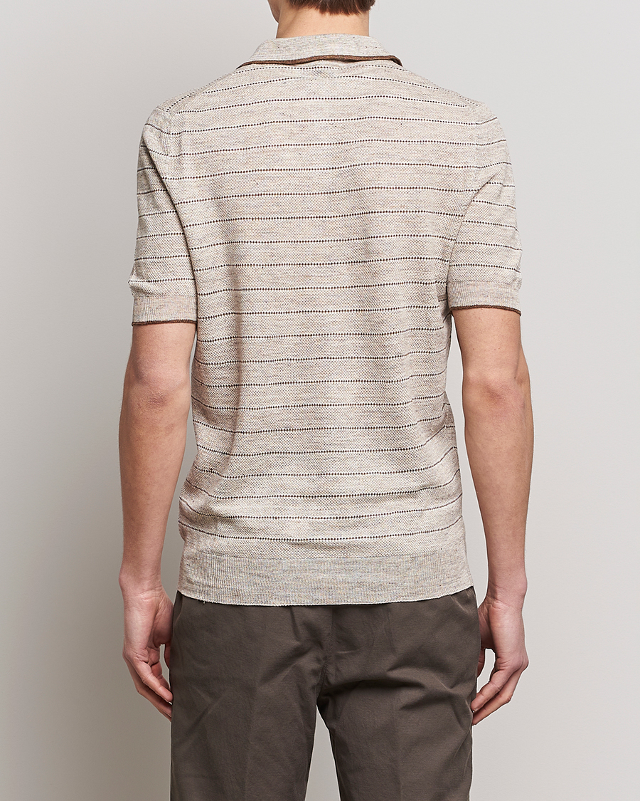 Herren | Poloshirts | Gran Sasso | Structured Striped Knitted Linen Polo Beige