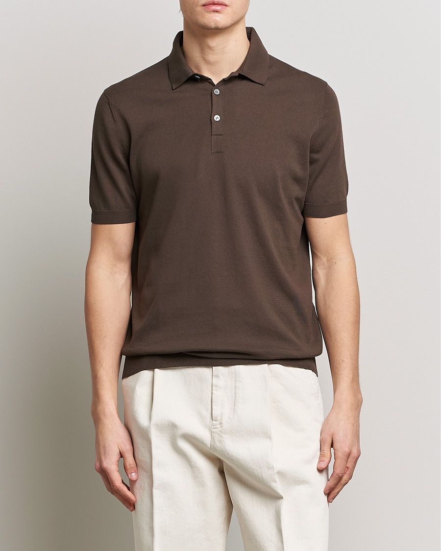 Herren | Poloshirts | Gran Sasso | Cotton Knitted Polo Dark Brown