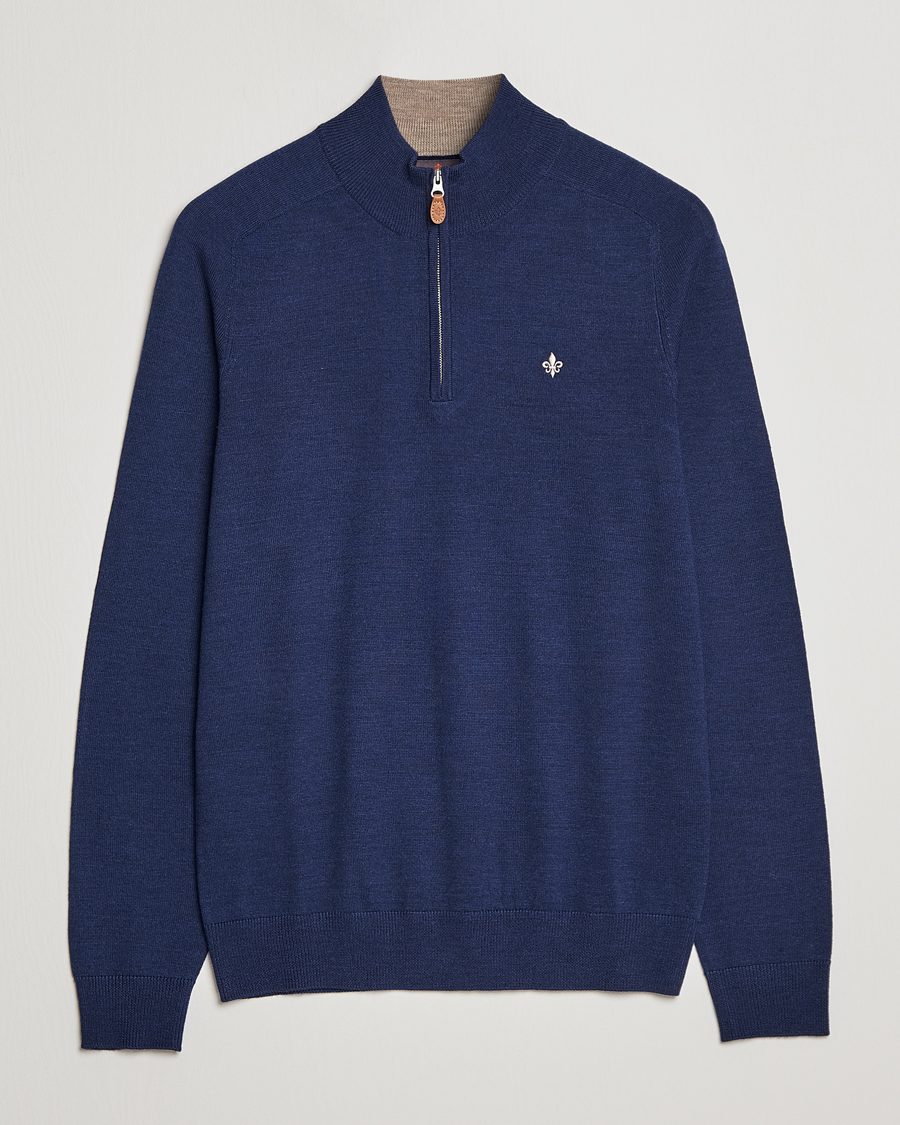 Herren | Pullover | Morris | John Merino Half Zip Blue