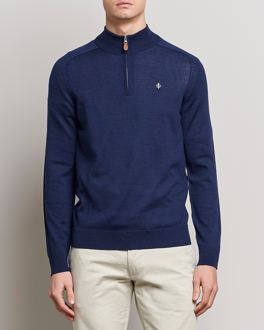 Herren | Pullover | Morris | John Merino Half Zip Blue