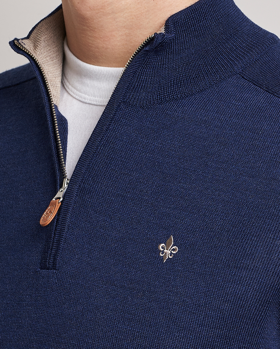 Herren | Pullover | Morris | John Merino Half Zip Blue