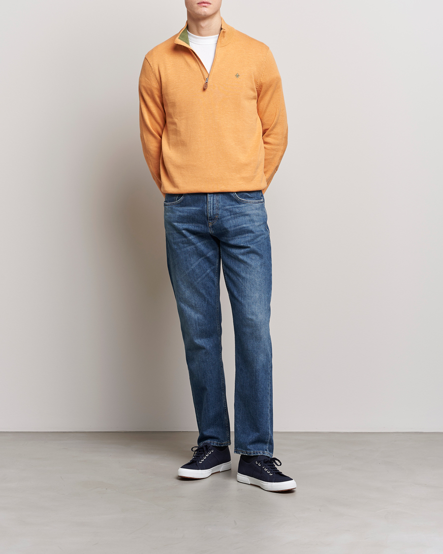Herren | Pullover | Morris | Harold Cotton/Linen Summer Half Zip Orange