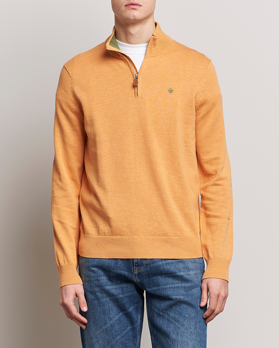 Herren | Pullover | Morris | Harold Cotton/Linen Summer Half Zip Orange
