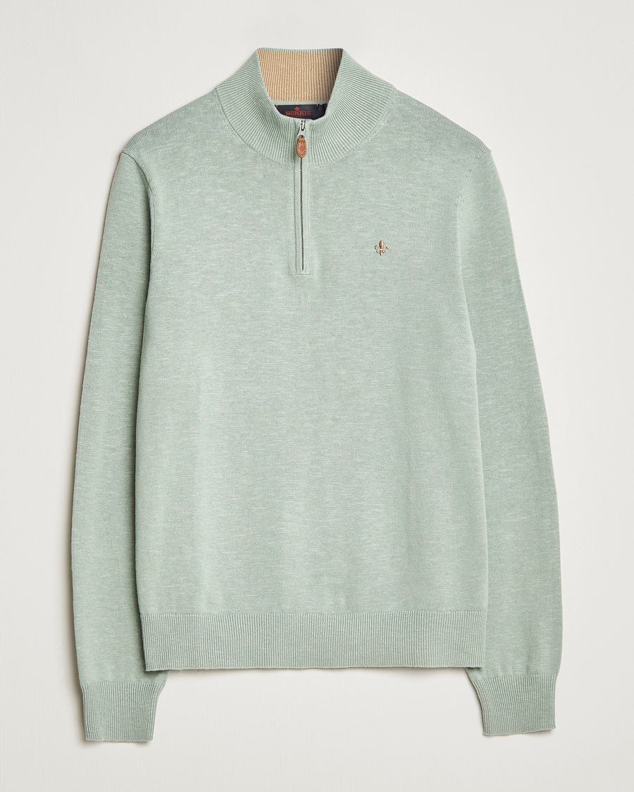 Herren | Pullover | Morris | Harold Cotton/Linen Summer Half Zip Mint Green