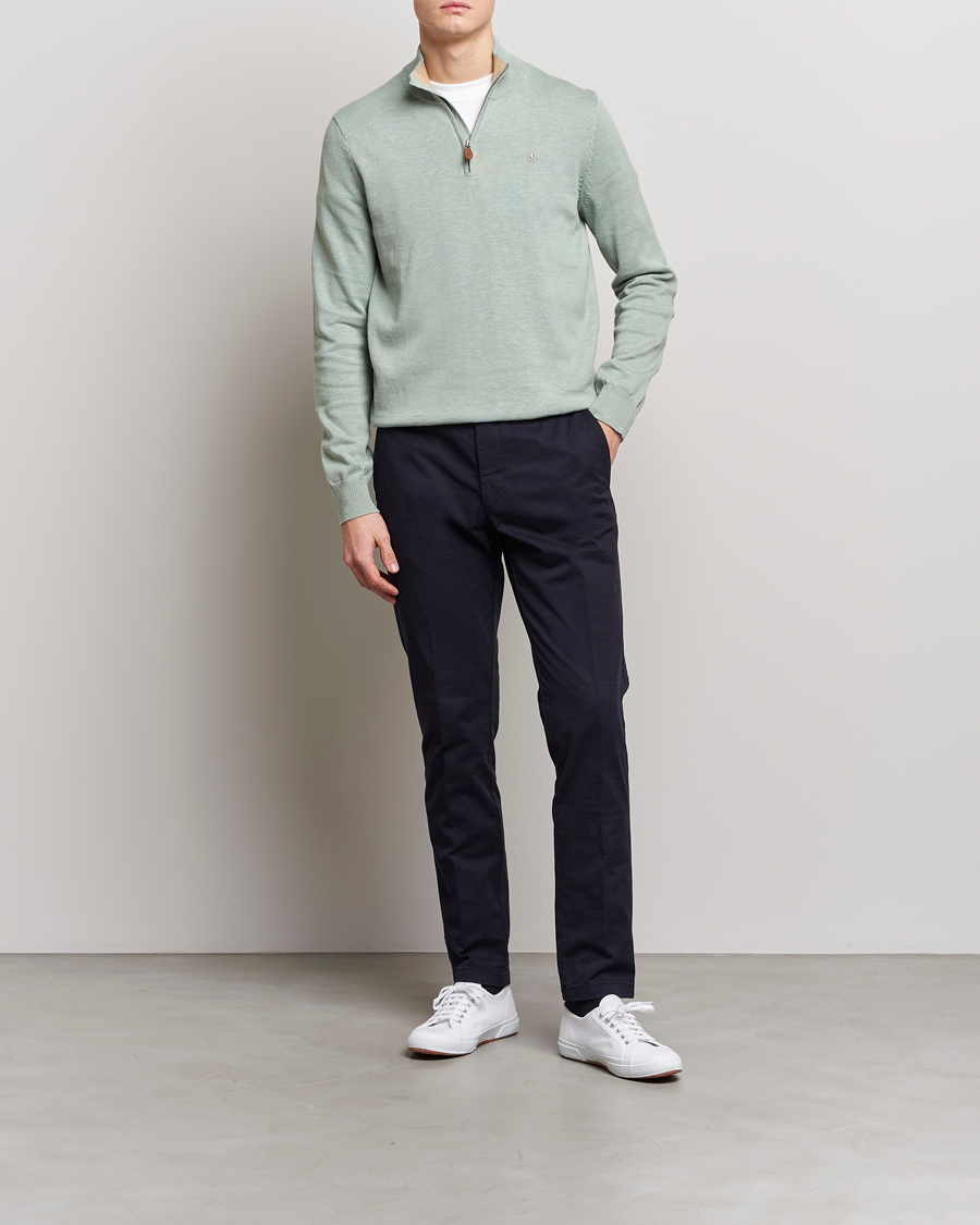 Herren | Pullover | Morris | Harold Cotton/Linen Summer Half Zip Mint Green