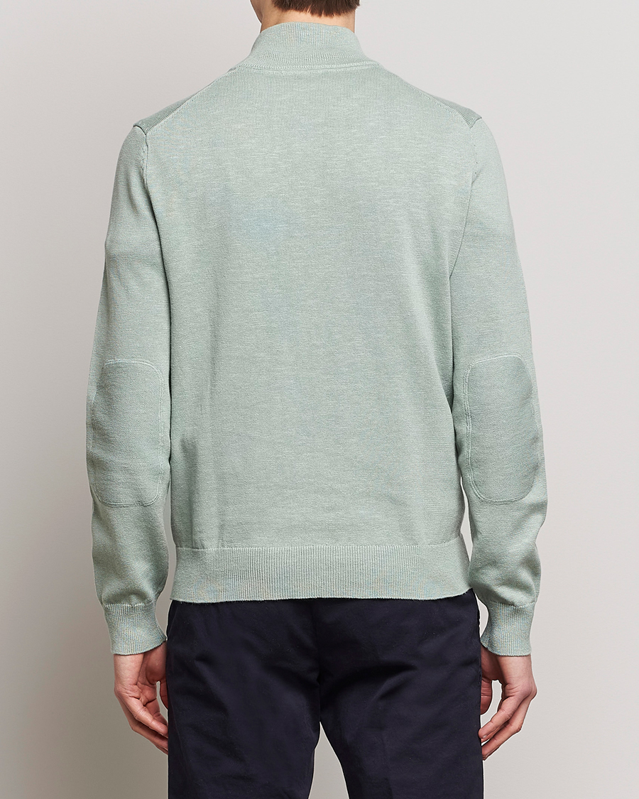 Herren | Pullover | Morris | Harold Cotton/Linen Summer Half Zip Mint Green