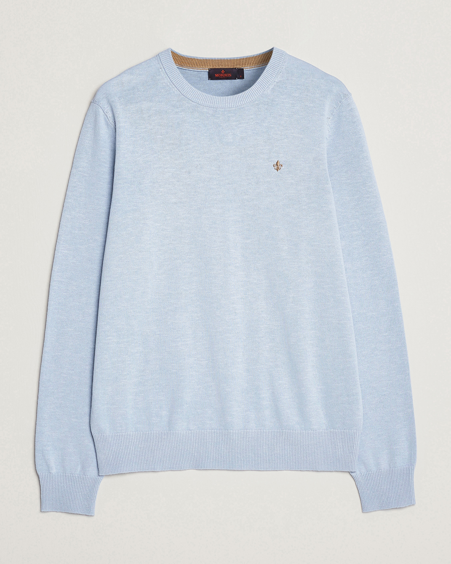 Herren | Pullover | Morris | Harold Cotton/Linen Summer Crew Neck Light Blue