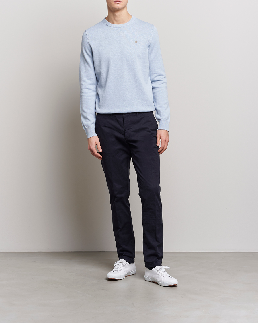 Herren | Pullover | Morris | Harold Cotton/Linen Summer Crew Neck Light Blue