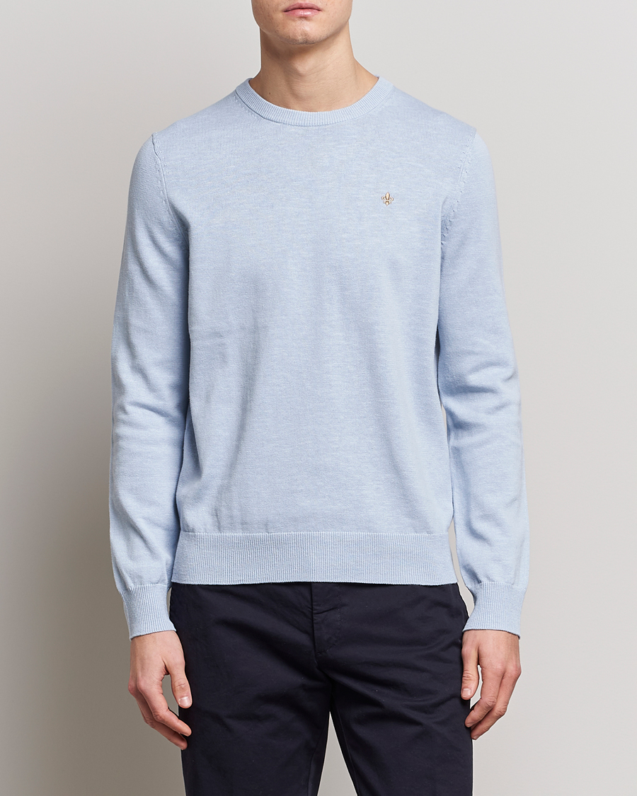 Herren | Pullover | Morris | Harold Cotton/Linen Summer Crew Neck Light Blue