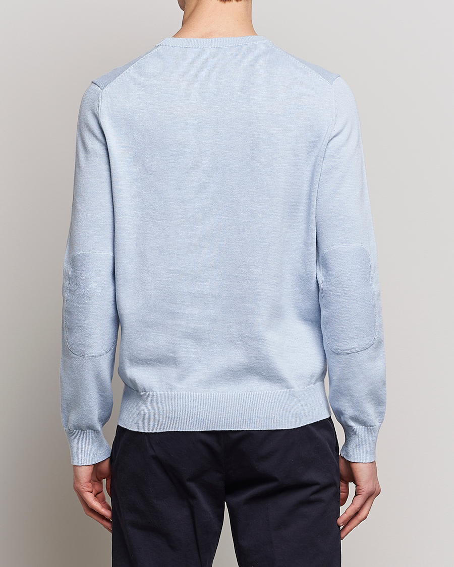 Herren | Pullover | Morris | Harold Cotton/Linen Summer Crew Neck Light Blue