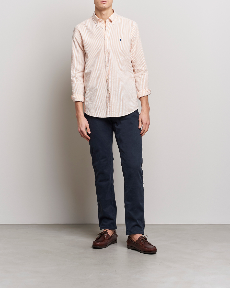 Herren | Hemden | Morris | Seersucker Button Down Shirt Orange/White