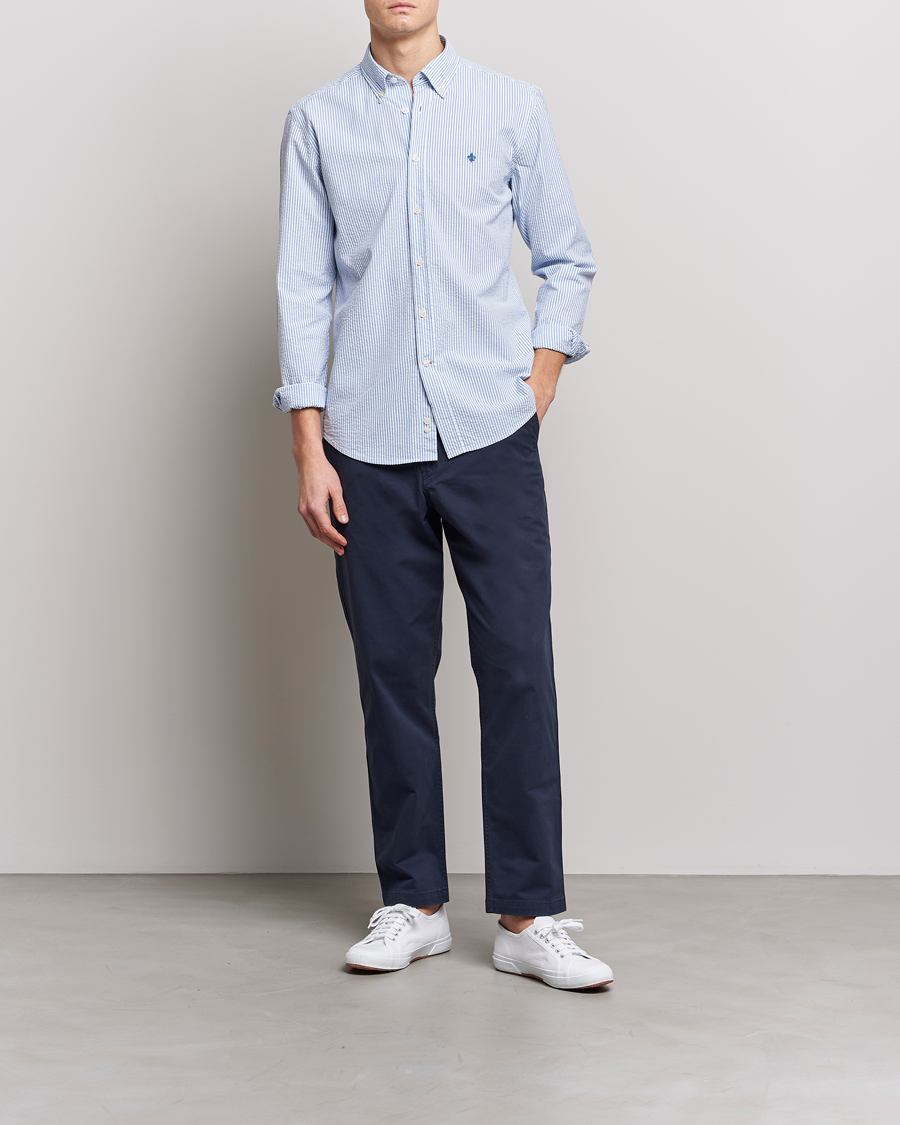 Herren | Hemden | Morris | Seersucker Button Down Shirt Light Blue/White