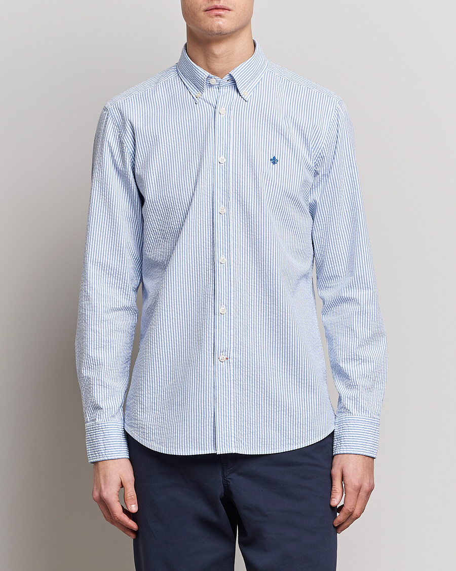 Herren | Hemden | Morris | Seersucker Button Down Shirt Light Blue/White
