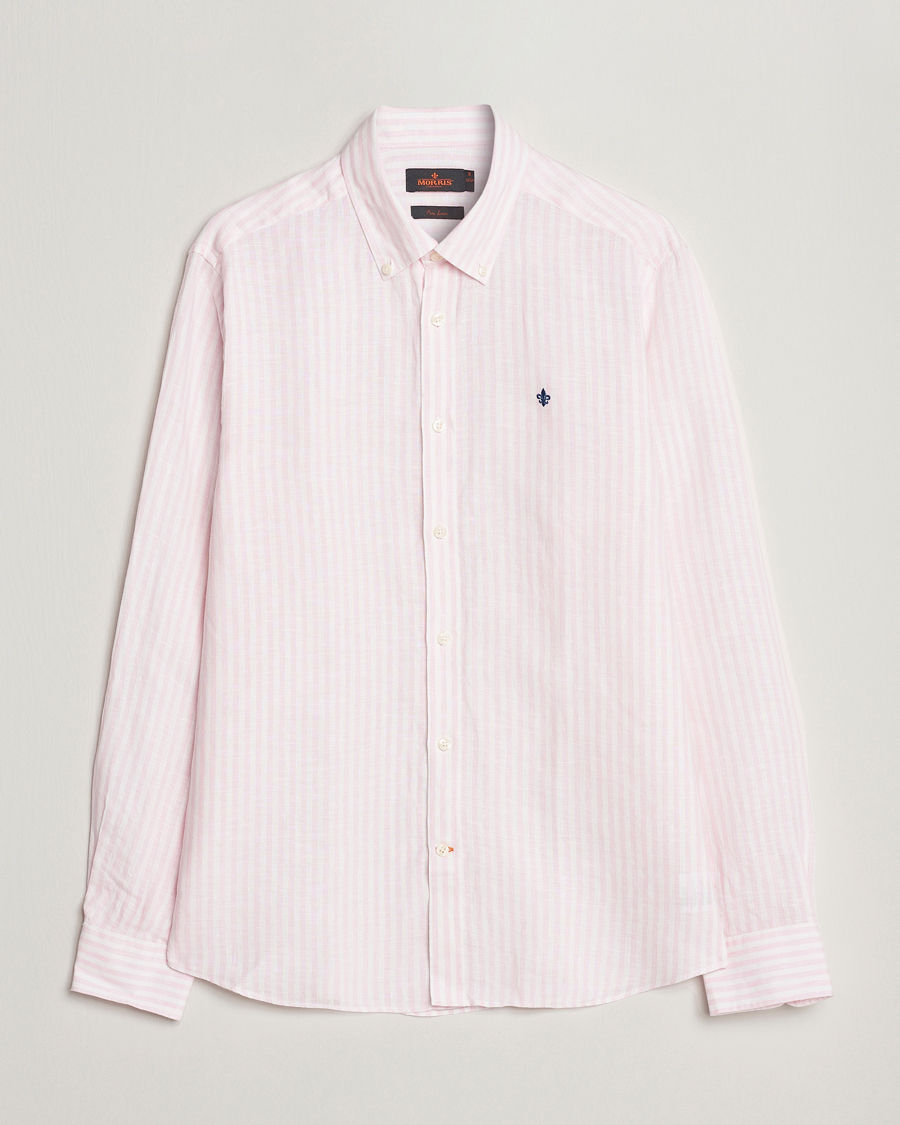 Herren | Hemden | Morris | Douglas Linen Button Down Striped Shirt Pink/White