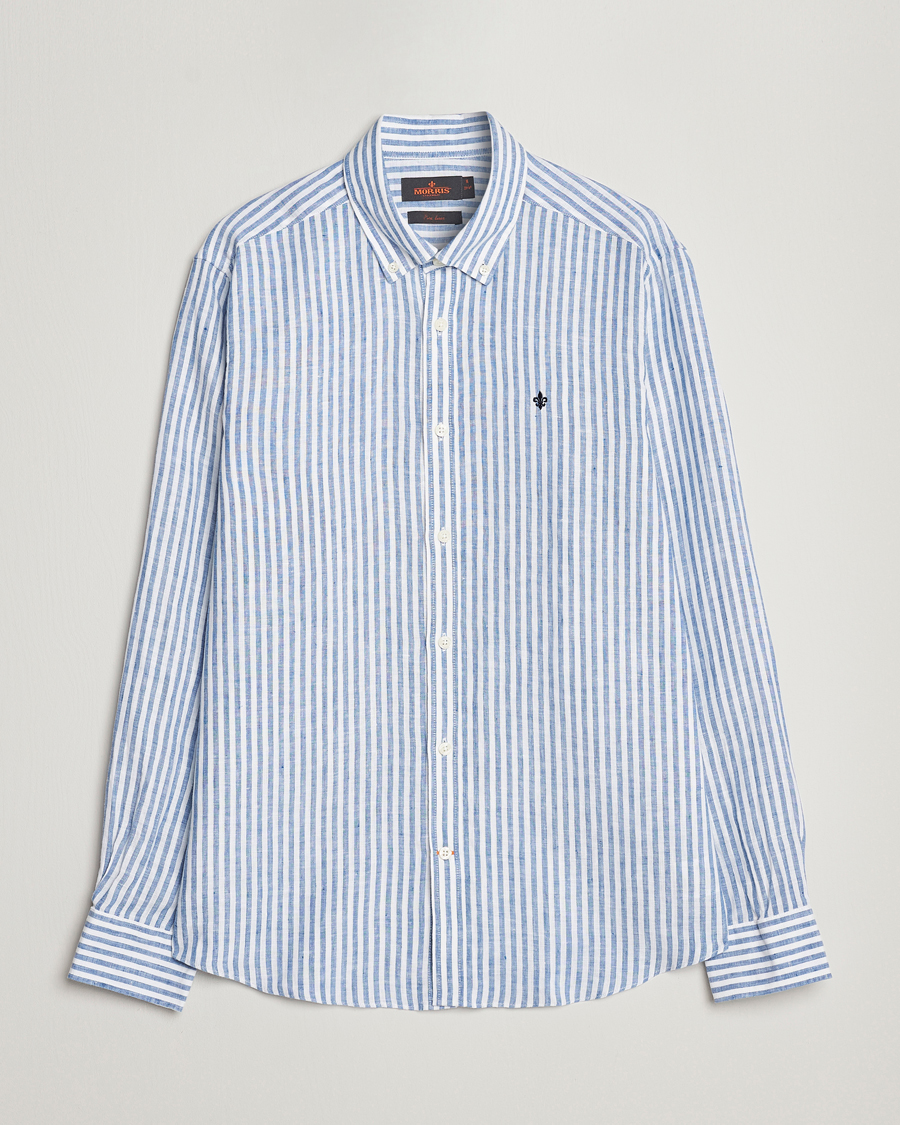 Herren | Hemden | Morris | Douglas Linen Button Down Striped Shirt Navy/White