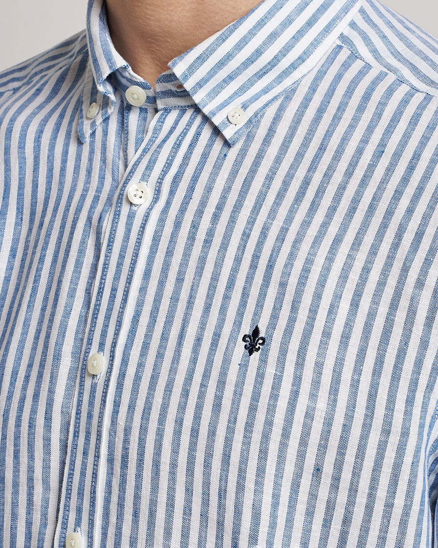 Herren | Hemden | Morris | Douglas Linen Button Down Striped Shirt Navy/White