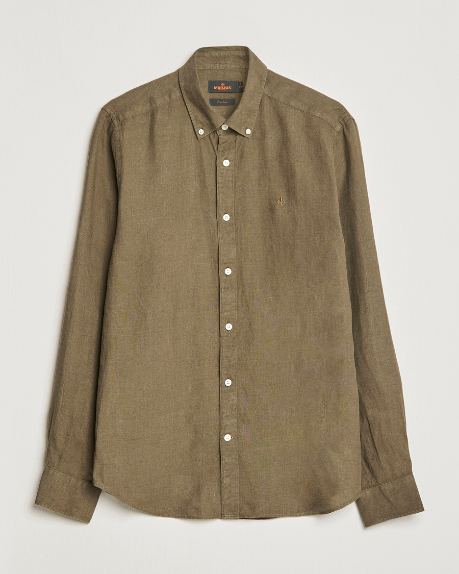 Herren | Hemden | Morris | Douglas Linen Button Down Shirt Dark Green