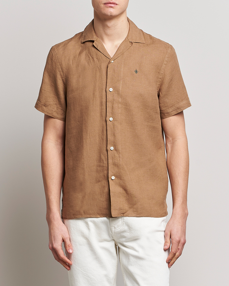 Herren | Hemden | Morris | Douglas Linen Short Sleeve Shirt Khaki Brown