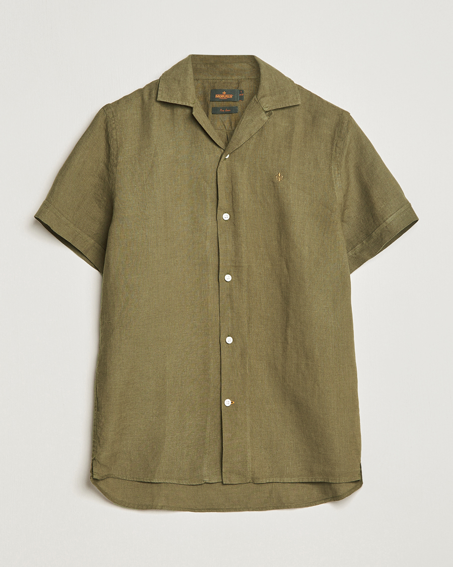 Herren | Hemden | Morris | Douglas Linen Short Sleeve Shirt Dark Green