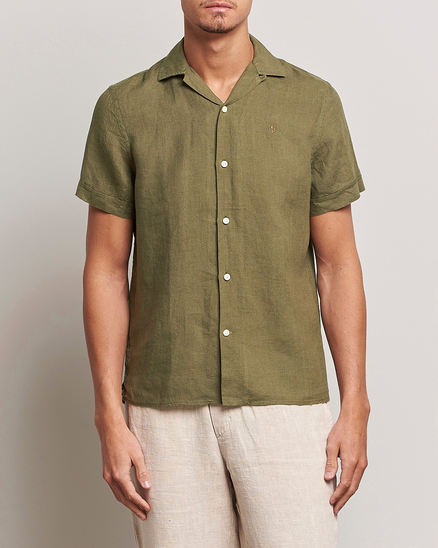 Herren | Hemden | Morris | Douglas Linen Short Sleeve Shirt Dark Green