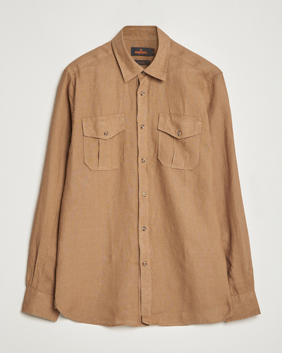 Herren | Hemden | Morris | Safari Linen Shirt Khaki Brown