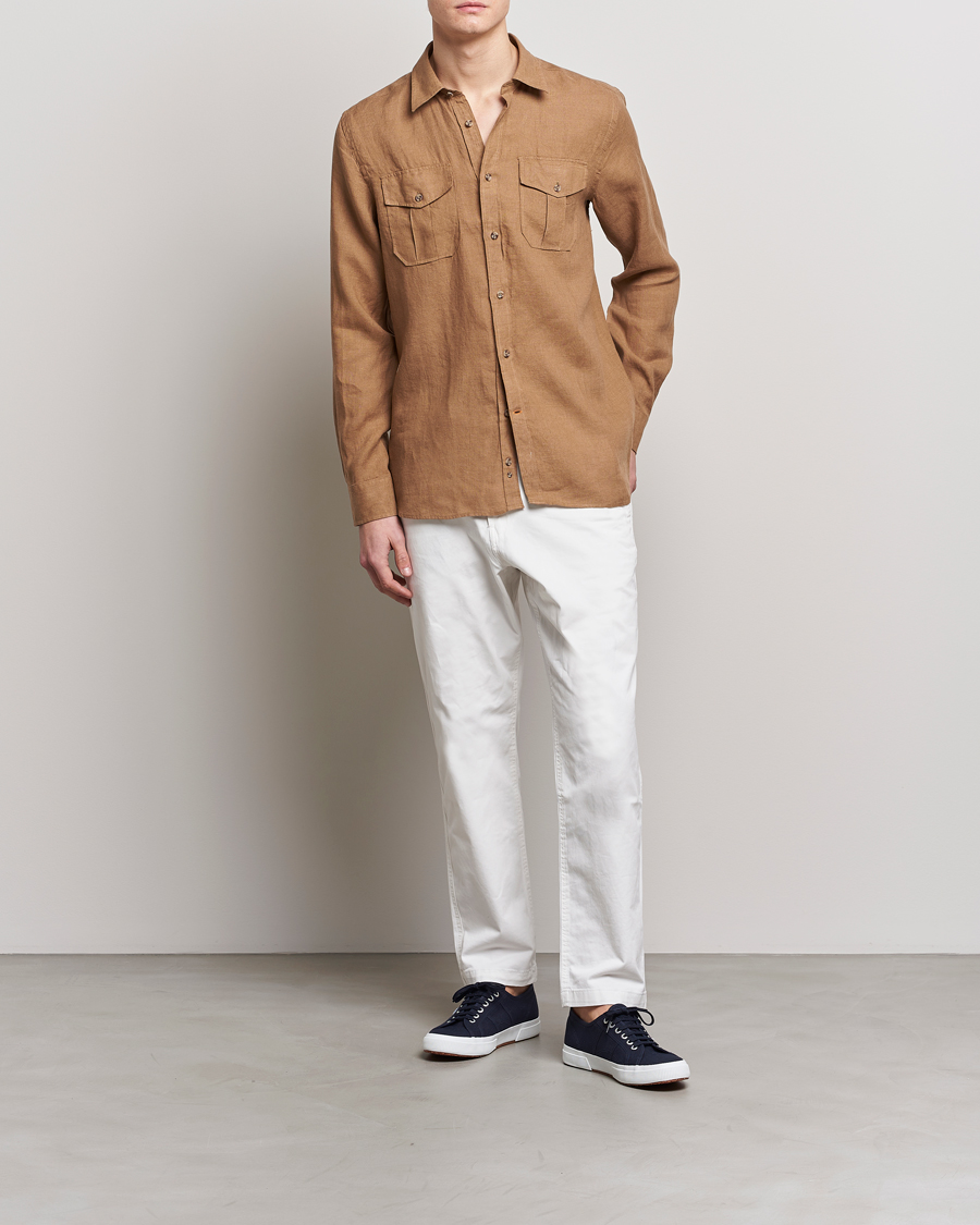 Herren | Hemden | Morris | Safari Linen Shirt Khaki Brown