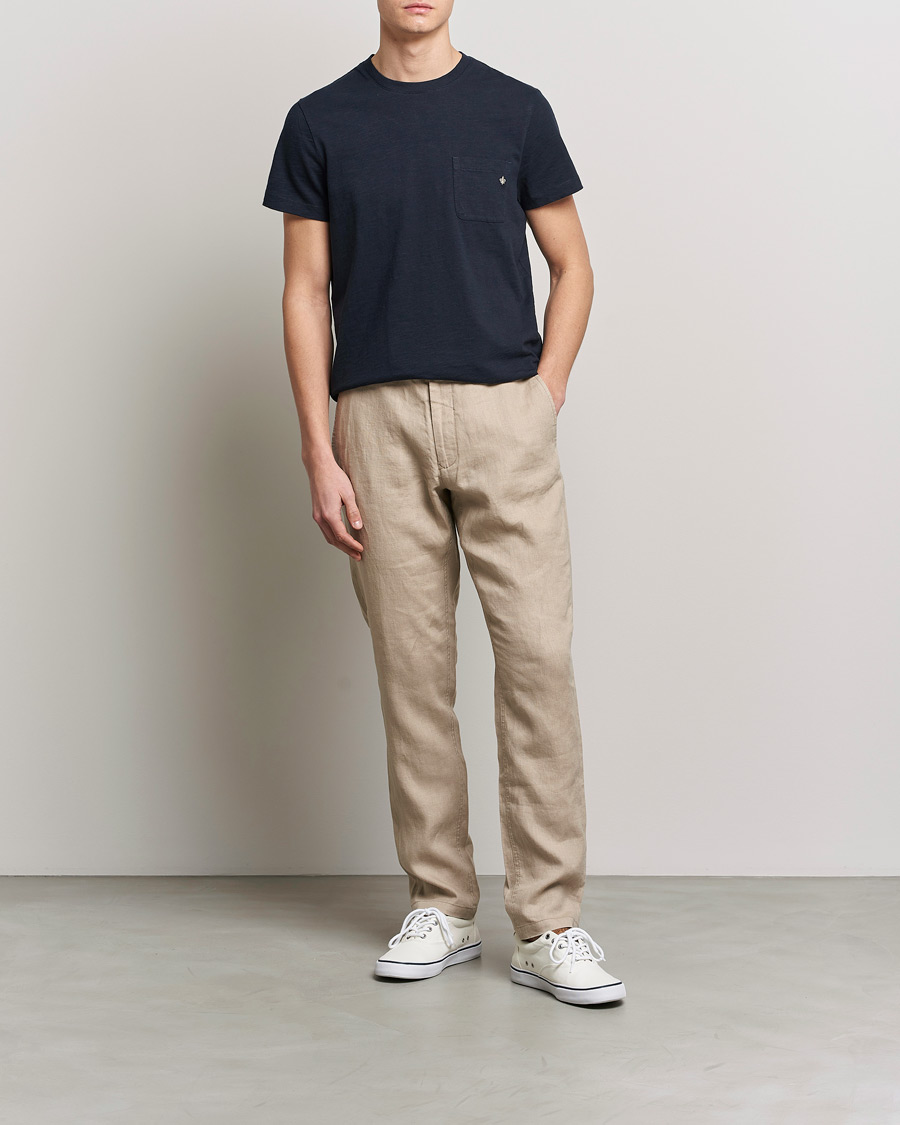 Herren | T-Shirts | Morris | Lily Slub Pocket Crew Neck Tee Navy