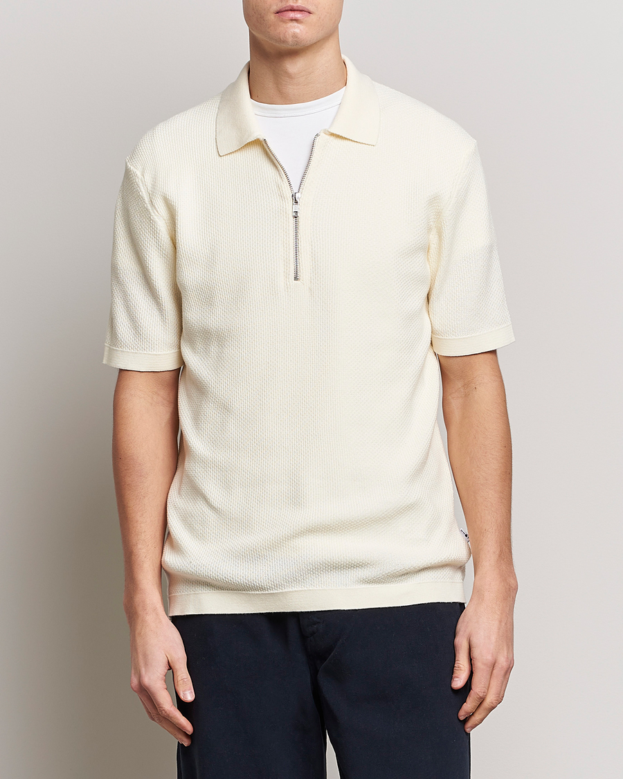 Herren | Poloshirts | NN07 | Hansie Structured Zip Polo Ecru