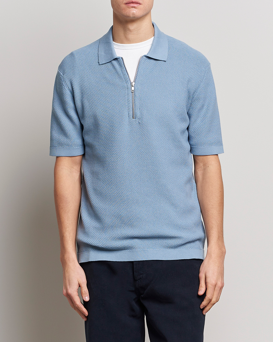 Herren | Poloshirts | NN07 | Hansie Structured Zip Polo Ashley Blue