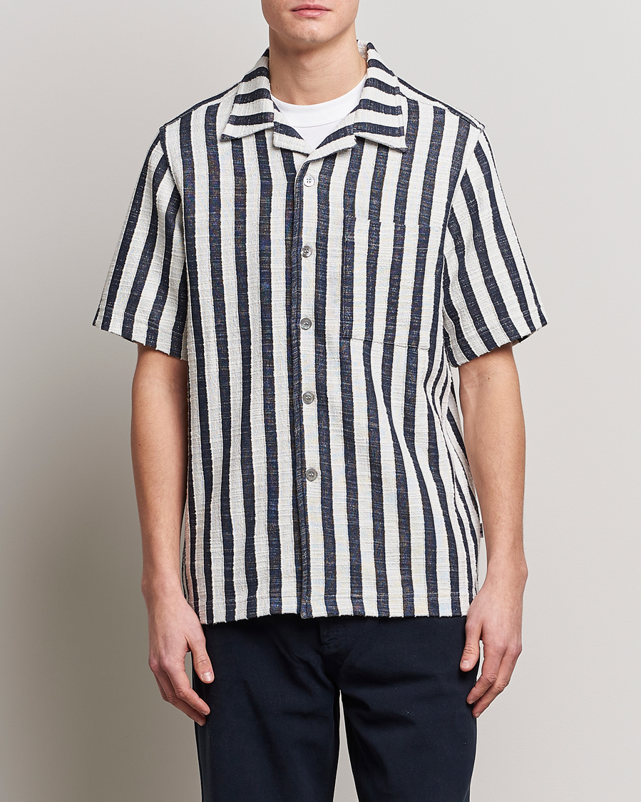 Herren | Kurzarmhemden | NN07 | Julio Striped Short Sleeve Shirt Navy/White