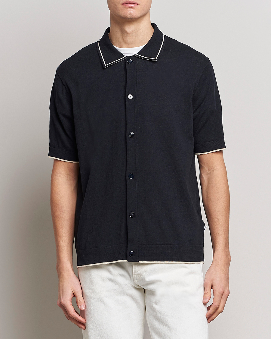 Herren | Hemden | NN07 | Nolan Knitted Short Sleeve Shirt Navy Blue