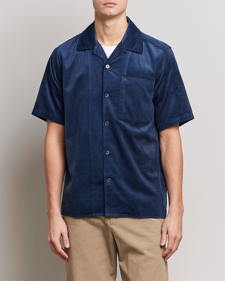 Herren | Hemden | NN07 | Julio Tencel Corduroy Short Sleeve Shirt Sargasso Sea