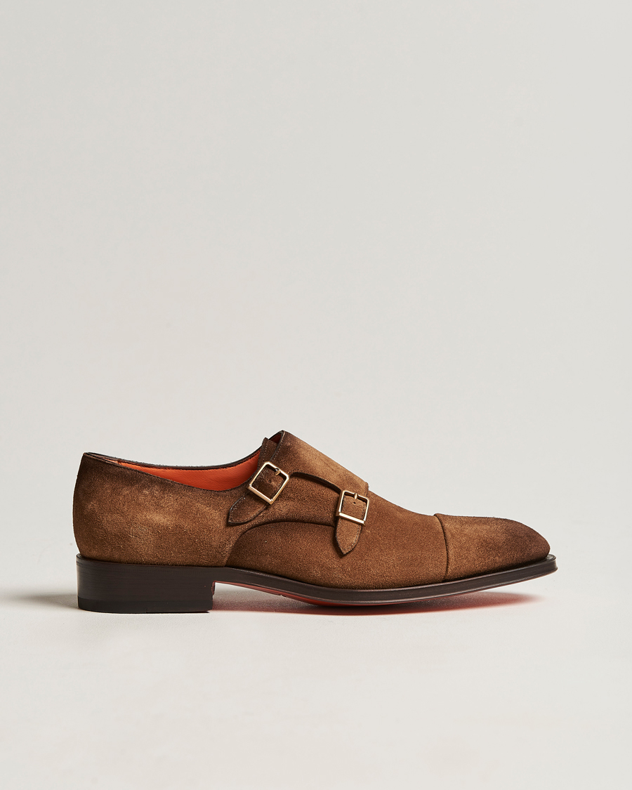 Herren | Santoni Double Monk Shoe Brown Suede | Santoni | Double Monk Shoe Brown Suede