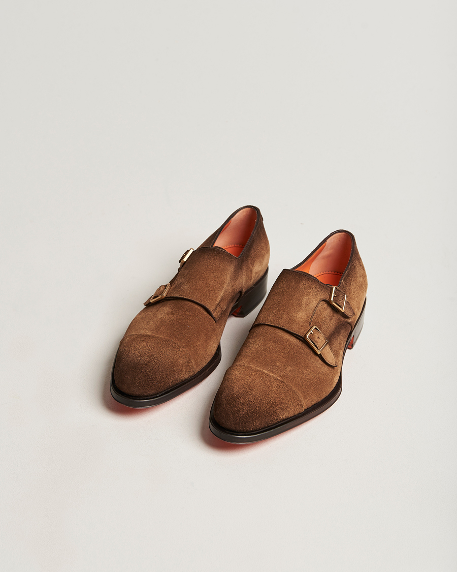 Herren | Santoni Double Monk Shoe Brown Suede | Santoni | Double Monk Shoe Brown Suede
