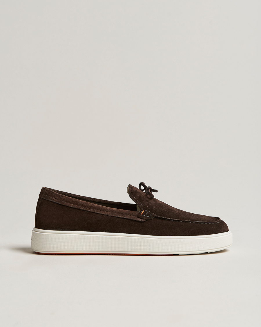 Herren | Santoni Lacetto Slip On Dark Brown Suede | Santoni | Lacetto Slip On Dark Brown Suede