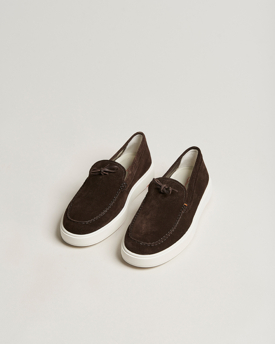 Herren | Santoni Lacetto Slip On Dark Brown Suede | Santoni | Lacetto Slip On Dark Brown Suede