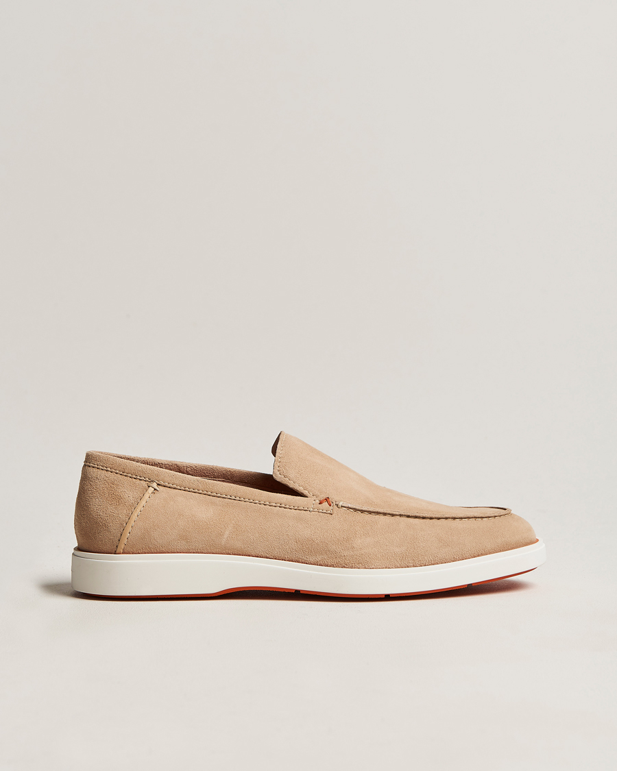 Herren | Santoni Summer Loafer Beige Suede | Santoni | Summer Loafer Beige Suede