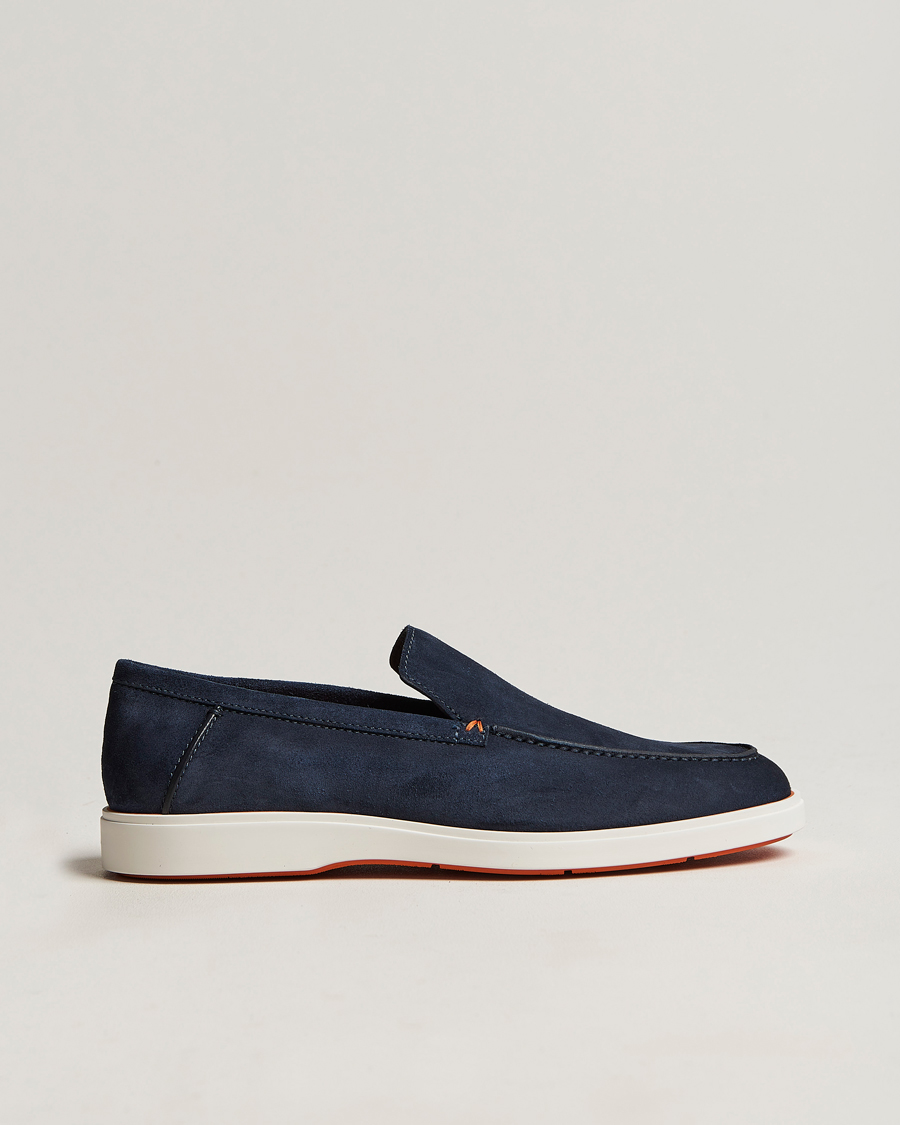 Herren | Santoni Summer Loafer Navy Suede | Santoni | Summer Loafer Navy Suede