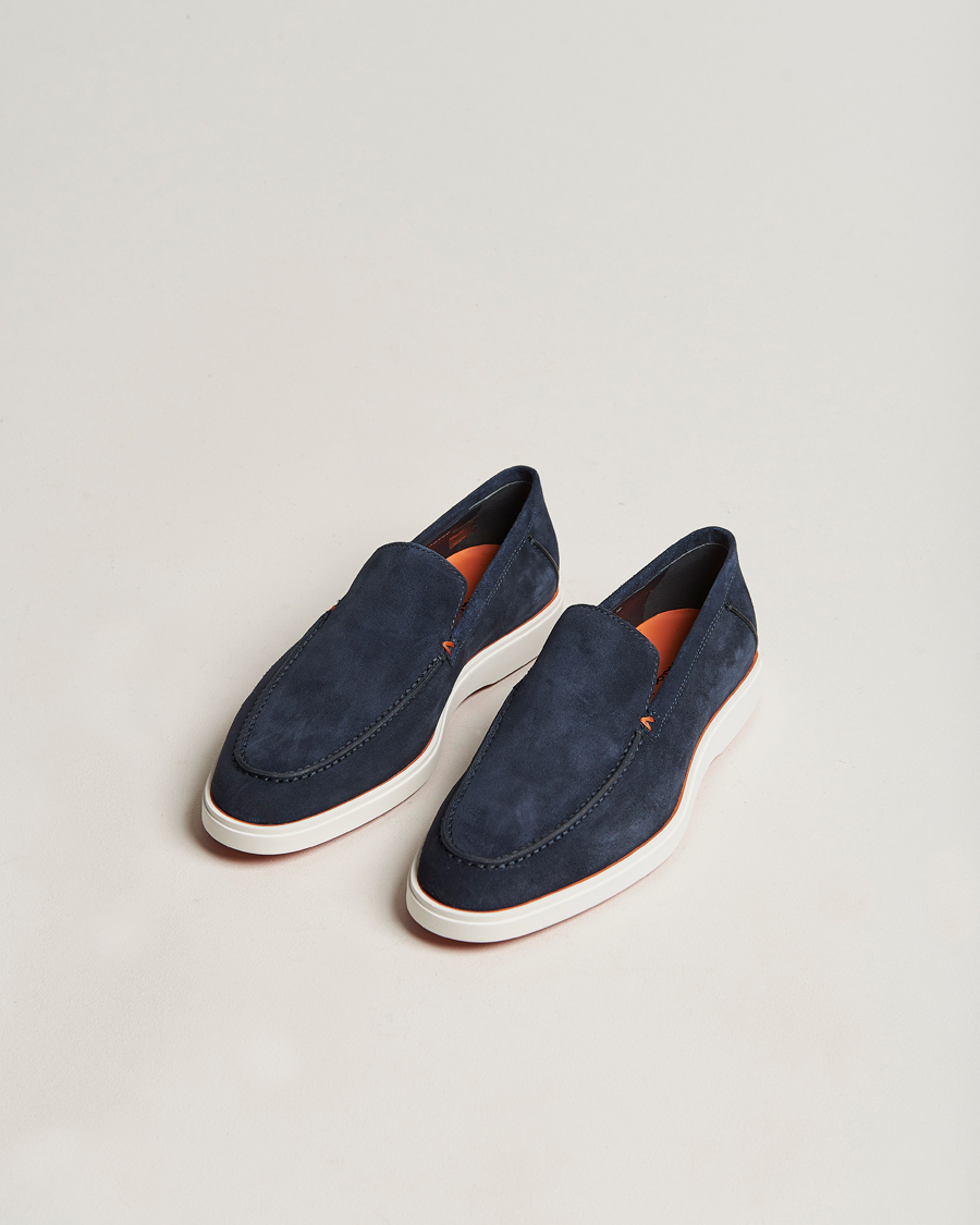 Herren | Santoni Summer Loafer Navy Suede | Santoni | Summer Loafer Navy Suede