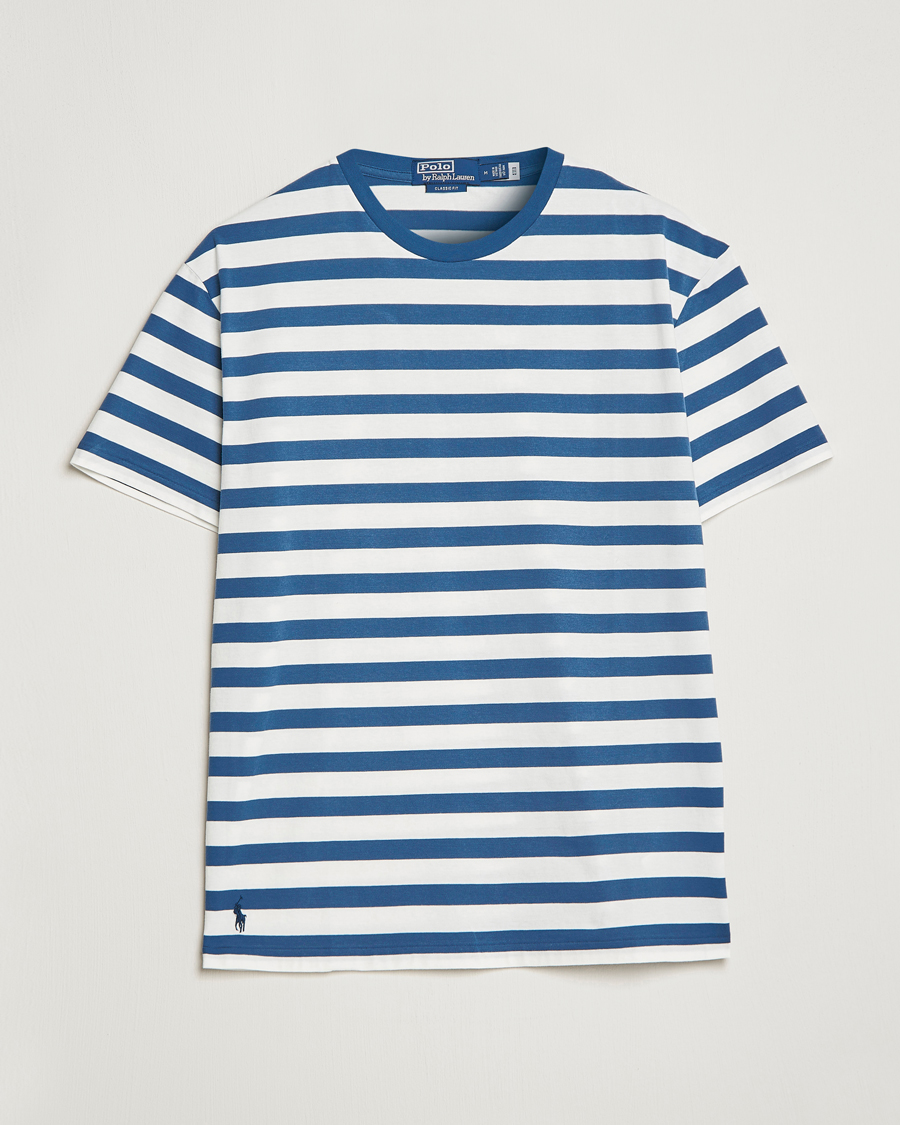 Herren | T-Shirts | Polo Ralph Lauren | Brushed Spa Jersey Striped Crew Neck T-Shirt White/Blue