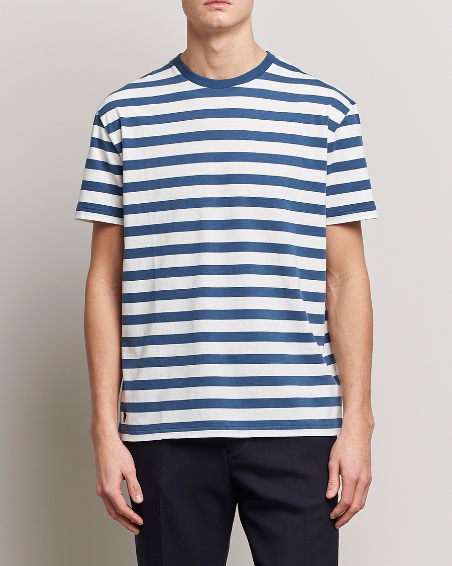 Herren | T-Shirts | Polo Ralph Lauren | Brushed Spa Jersey Striped Crew Neck T-Shirt White/Blue